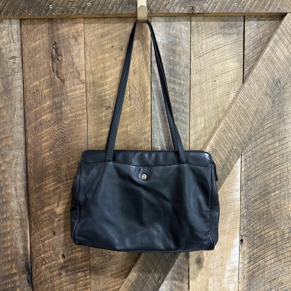 Vintage Etienne Aigner Black Leather Purse Handbag With Double Handles Straps